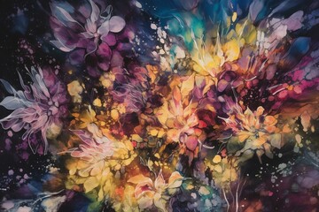 Fototapeta na wymiar Acrylic painting of a floral abstract world. Generative AI