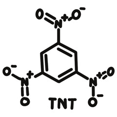 chemical structure of TNT. Trinitrotoluene (TNT) explosive molecule, chemical structure