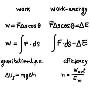 Hand drawn physic formulas Science knowledge education. Chem formula and physics , math formula and physics vector, white background, hand drawn line math formula and physics formula