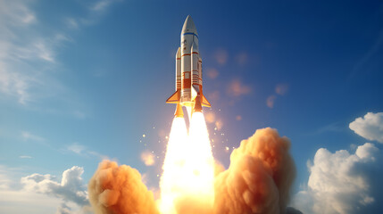 Spaceship taking off. Rocket start up business Generative AI