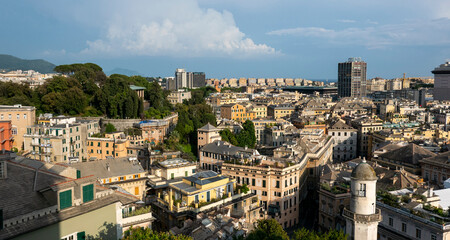 Fototapeta na wymiar scenic and wonderful panorama of the city of Genoa seen from above