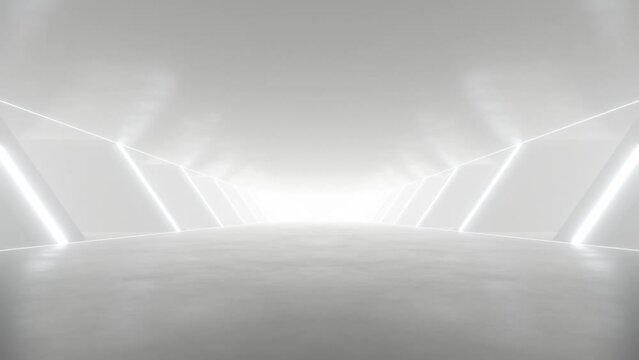 Abstract white futuristic geometric tunnel, architecture design concept, Loop animation.