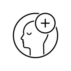 linear human head like positive attitude. simple stroke wellness world day logotype graphic lineart design isolated on white background. concept of high spirits and person with a stable psyche