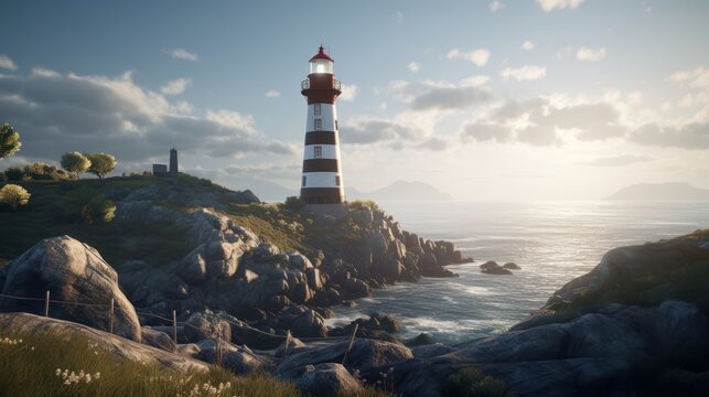 lighthouse on the coast HD 8K wallpaper Stock Photographic Image