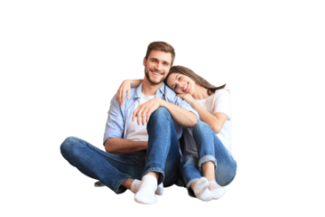 The happy couple sitting on a transparent background.