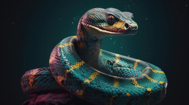 close up of a snake in the dark HD 8K wallpaper Stock Photographic Image