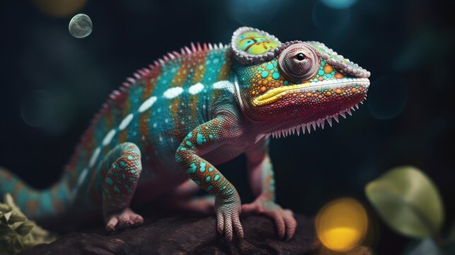 chameleon on a branch HD 8K wallpaper Stock Photographic Image