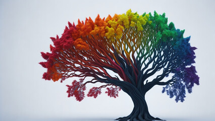 Naklejka premium 3D illustration of a colorful tree in the shape of a rainbow.