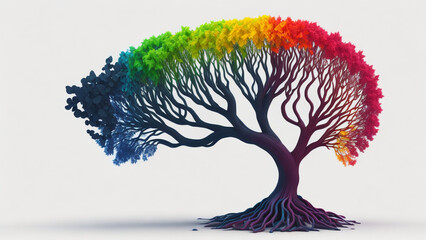 Rainbow tree on a white background. 3d illustration.