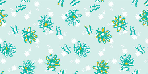 simple flower toss pattern in pastel mint green