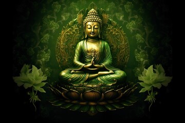 Green Tara Buddha in deep meditation, generative ai