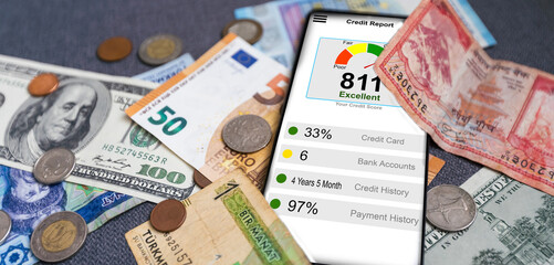 Close-up Of A Businessman Checking Credit Score Online On Cellphone While Having Coffee