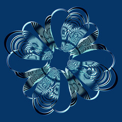 floral fantasy in blue an black white and grey