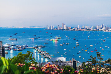 Panoramic view of Pattaya viewpoint from Pratumnak Hill, Pattaya, Thailand - obrazy, fototapety, plakaty