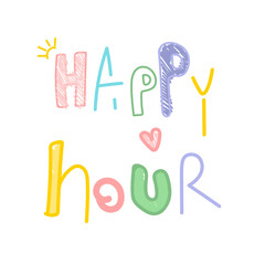 hand drawn doodle Happy hour typography font image,