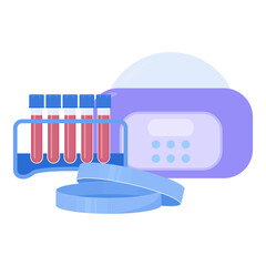 Centrifuge laboratory device for blood processing and separation of components. Tubes with samples in the rotor. Tool for protein purification and DNA extraction. Medical concept. Vector illustration.