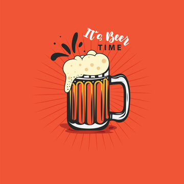 Beer o'clock illustration with beer mug