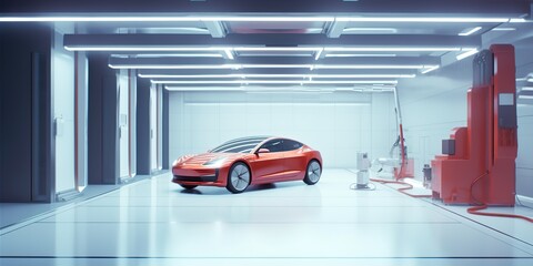 Obraz premium AI Generated. AI Generative. Automotive factory car production by robots future technology. Graphic Art