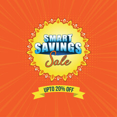 Smart Savings Sale Logo Label Unit, Advertising Creative, Promotional Flyer, E commerce Online Shopping Vector background