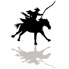 イラスト素材　　武将　シルエット　影　甲冑　弓　馬　ベクター