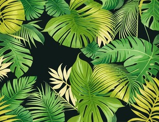Fototapeta na wymiar Green Tropical Leaves Background Vector