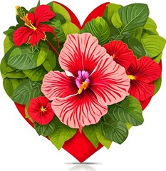 Hibiscus Flower Heart Shape Vector