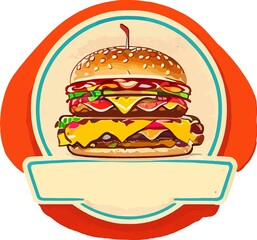 Round Logo Food Burger Vector