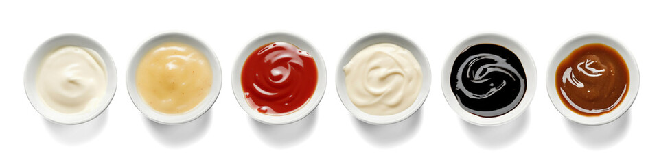 Various sauces in bowls isolated on transparent or white background, png - obrazy, fototapety, plakaty