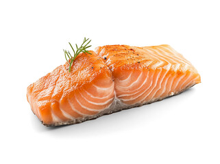 Salmon grilled roast steak isolated on transparent or white background, png