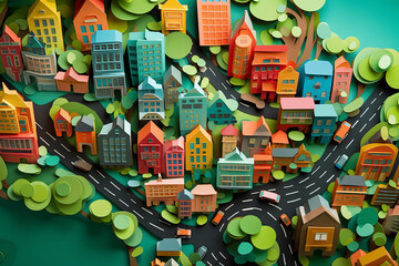 creative urban city landscape made from paper cut out