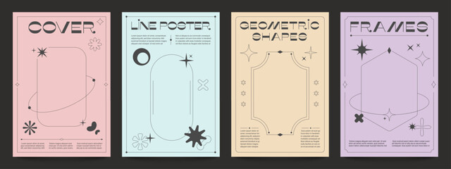 Trendy line poster. Abstract minimalist linear shapes for brochure design, simple outline decorative elements with minimal sparkle. Vector set