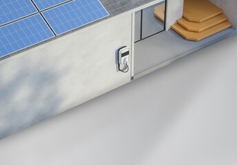 Solar panel on roof generate electricity for home garage with ev charger