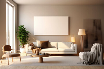 Gallery wall mockup in cozy living room interior, frame mockup, 