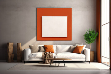 Gallery wall mockup in cozy living room interior, frame mockup, 