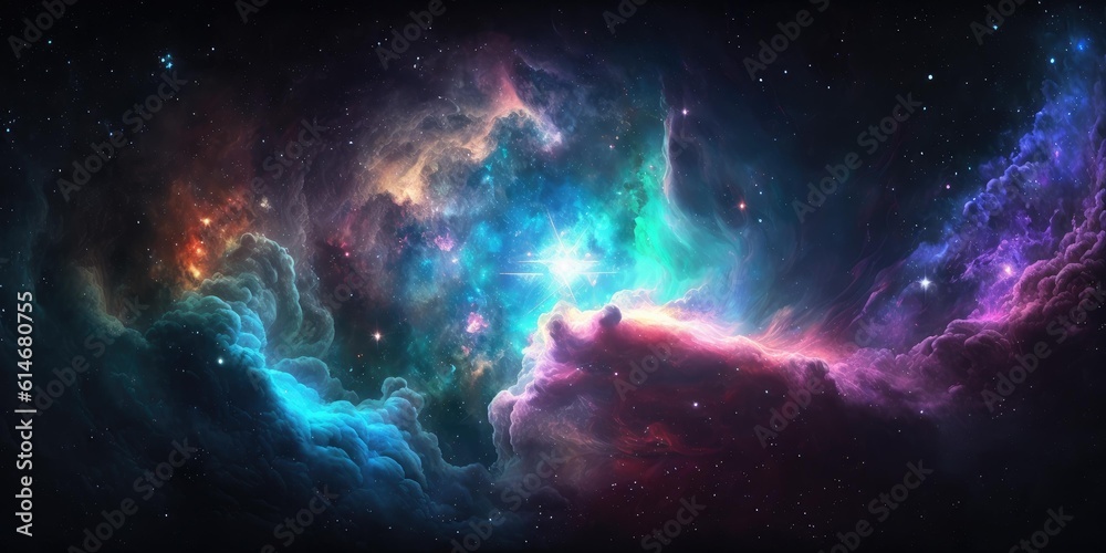 Poster background of an infinite space with stars, galaxies, nebular. superlative generative ai image.