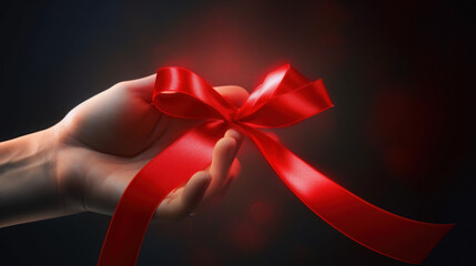 hand holding a ribbon red Aid 