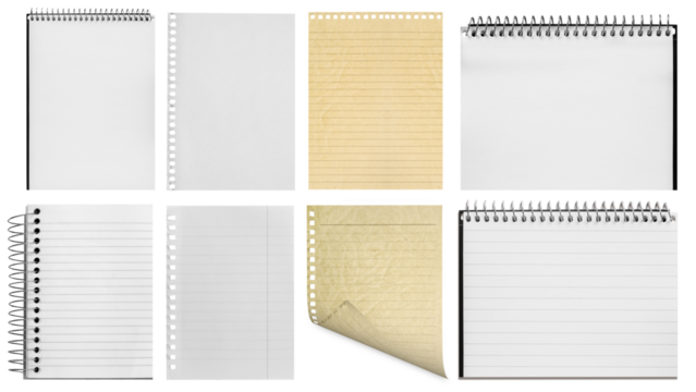a colection paper page notebook and notebook isolated on the png background