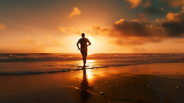 silhouette of a running person on the beach