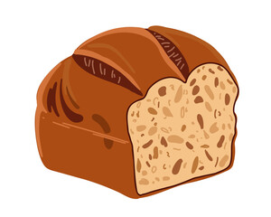 Loaf of square bread isolated on white background, vector illustration