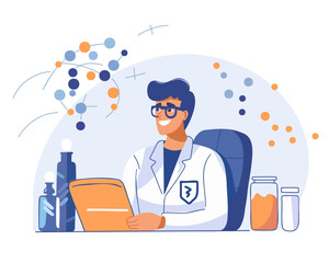 Doctor chemist laboratory assistant vector illustration