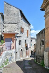 A narrow street in Subiaco, a medieval town near Rome, Italy.