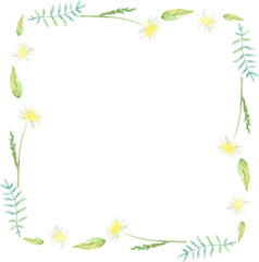 Obraz premium Watercolor Square Frame With Daisy Flowers