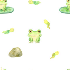  Watercolor Seamless Pattern With Frog