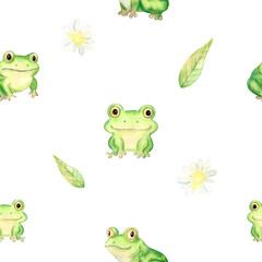  Watercolor Seamless Pattern With Frog