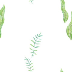 Obraz premium Watercolor Seamless Pattern with Green Leaves