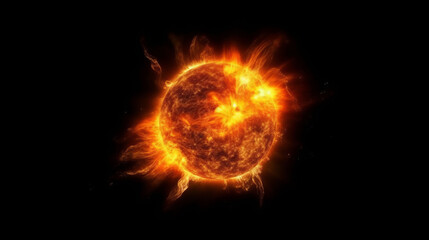 Fototapeta premium Illustration of a bright sun shining in a dark and black sky