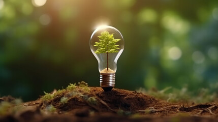 Illustration of a tree growing inside a light bulb