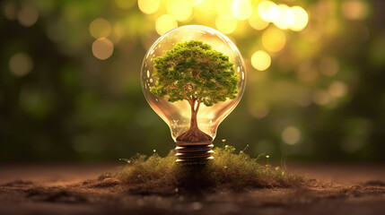 Illustration of a tree inside a light bulb, symbolizing eco-friendly and sustainable ideas