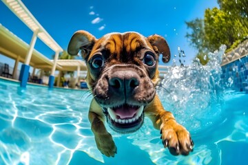 プールで泳ぐ犬　　with generative ai