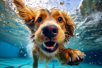 プールで泳ぐ犬　　with generative ai